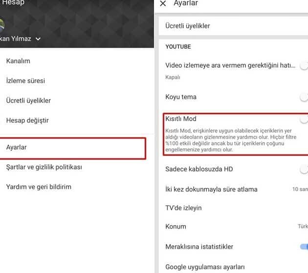youtube kisitli modu nasil kapatilir